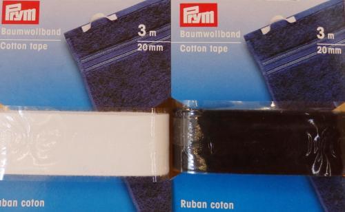 Kanttinauha 20mm 3m, 100% puuvilla, musta tai valkoinen, Prym