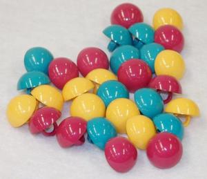 Muovinen puolipallo kantanappi, 10mm/30kpl, turkoosi, keltainen, pinkki